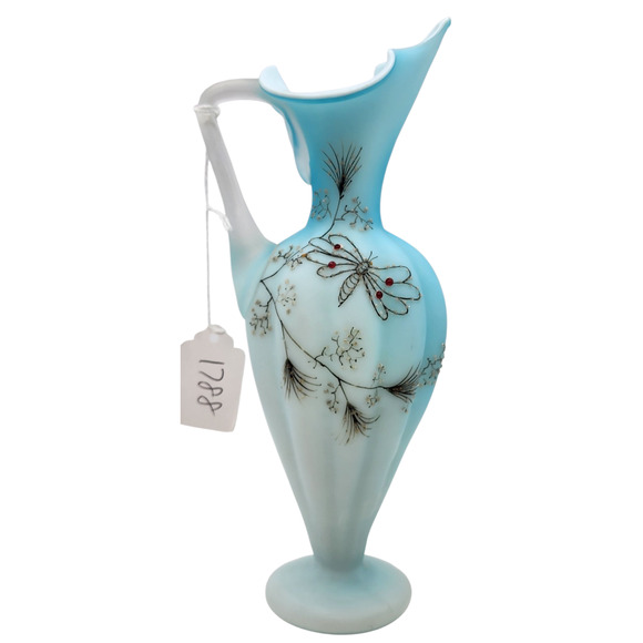 Antique Victorian Satin Glass Ewer Blue To White - Picture 1 of 8